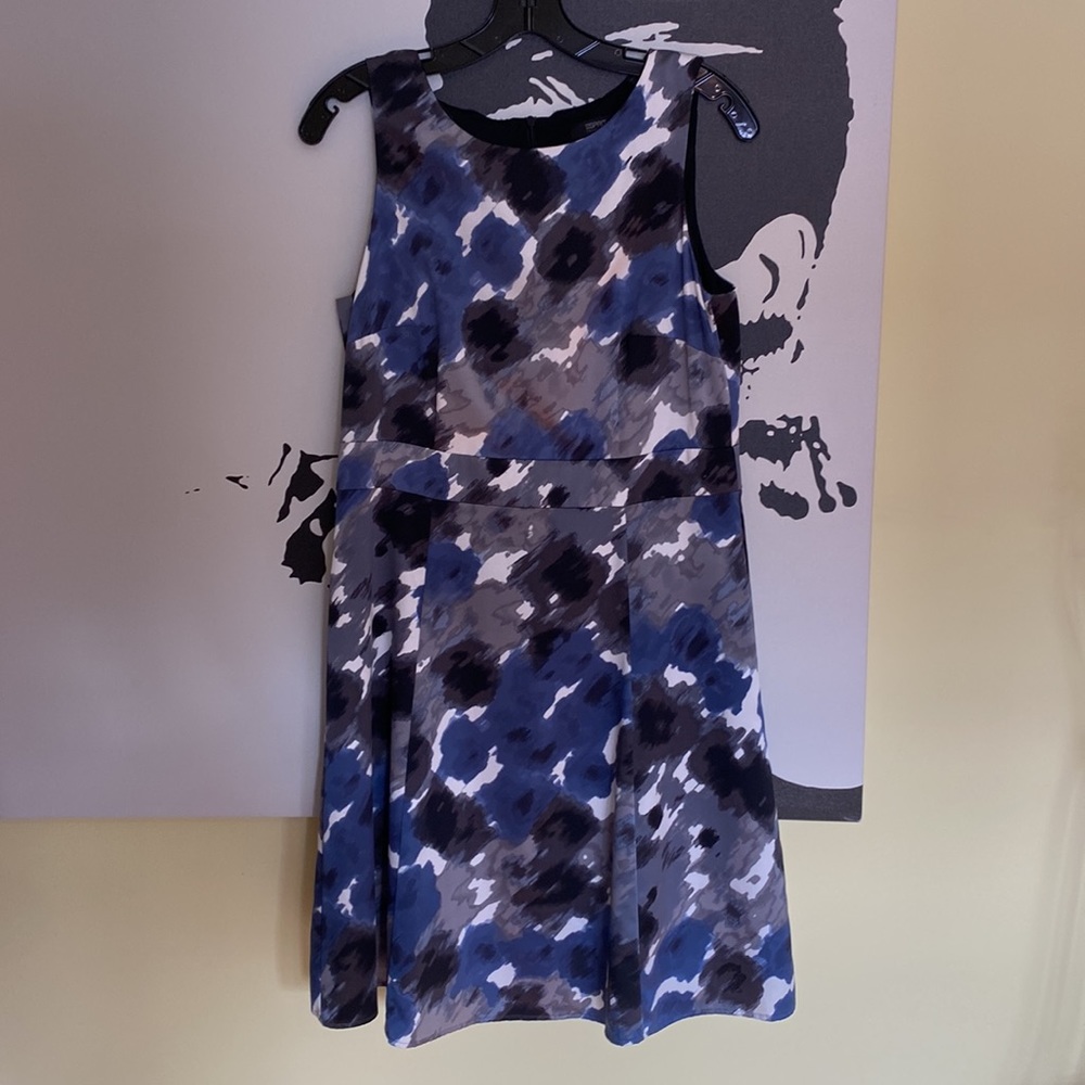 Esprit Collection Blue and White Watercolour Pattern Fit and Flare Dress - Sz 10